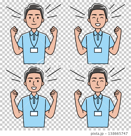 ガッツポーズする笑顔の外国人男性（ポロシャツ姿） 138665747