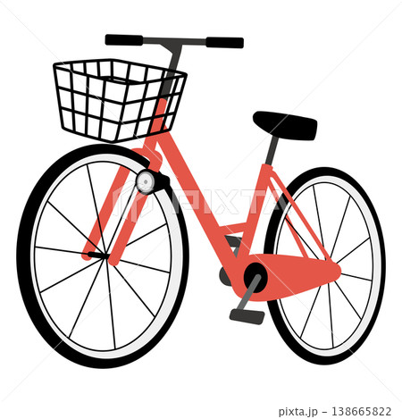 前方斜めから見たシンプルな赤いカゴ付き自転車 前方斜めから見たシンプルな赤いカゴ付き自転車 138665822