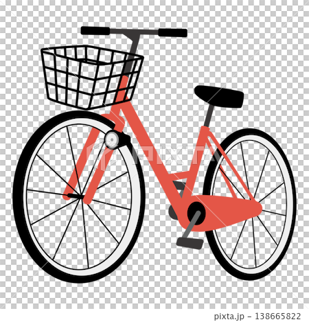 前方斜めから見たシンプルな赤いカゴ付き自転車 前方斜めから見たシンプルな赤いカゴ付き自転車 138665822