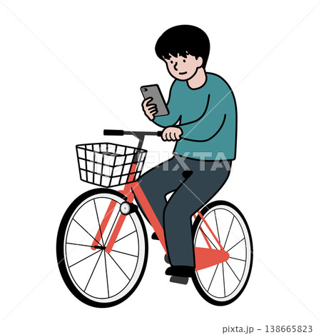 スマホを見ながら自転車の運転をする人物の交通安全啓発用ベクターイラスト 138665823