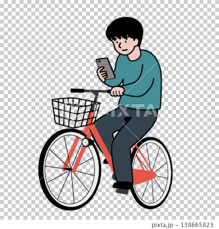 スマホを見ながら自転車の運転をする人物の交通安全啓発用ベクターイラスト 138665823
