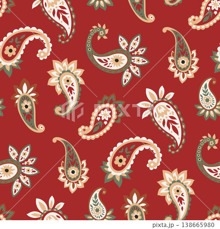 Crimson Tossed Oriental Teardrop Motif 138665980
