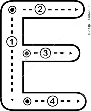 Letter E Tracing Worksheet for Kids, Black and White Alphabet Handwriting Practice 138666058