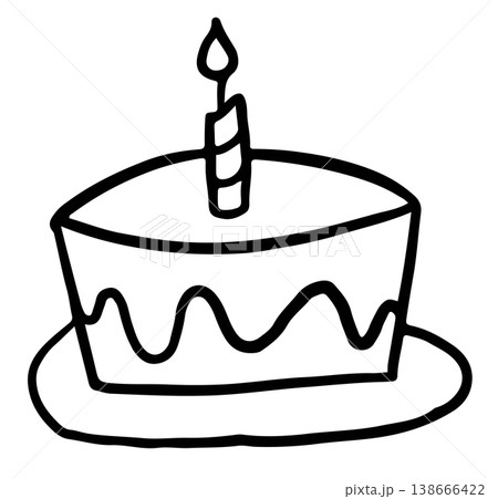Hand drawn birthday cake with candle outline for kid colouring book, painting, sweet dessert, cafe, restaurant, menu, recipe, baking book, food, card, party, bakery, pastry, brunch, vegan cake shop Hand drawn birthday cake with candle outline for kid colouring book, painting, sweet dessert, cafe, restaurant, menu, recipe, baking book, food, card, party, bakery, pastry, brunch, vegan cake shop 138666422