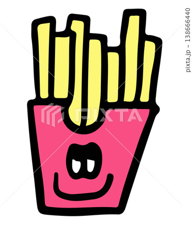 Hand drawn French fries for American fast food, junk food, cafe, menu, restaurant, recipe, cook book, department store, supermarket, market, mart, quick meal, snack time, decoration, park, picnic	 138666440