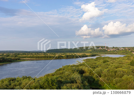 Scenic view of river and lush greenery in Sovetsk, Kirov region, Russia Scenic view of river and lush greenery in Sovetsk, Kirov region, Russia 138666879