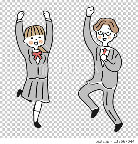 穿著校服的男孩女孩們高興地跳了起來。 138667044