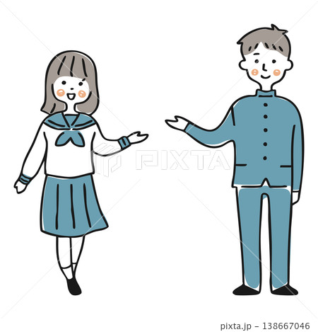 手で案内をする制服姿の男女 138667046