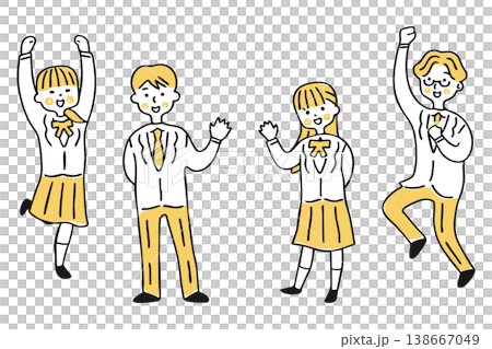 一對男女舉手向某人問好,另一對男女高興地跳了起來──第二組 一對男女舉手向某人問好,另一對男女高興地跳了起來──第二組 138667049