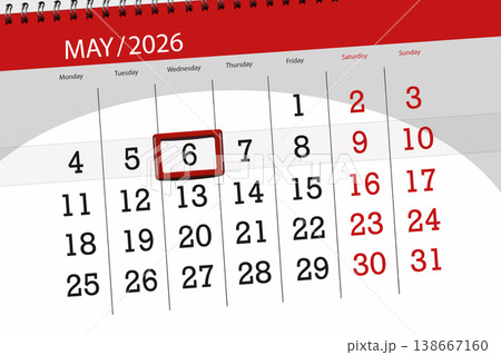 Calendar 2026, deadline, day, month, page, organizer, date, May, wednesday, number 6 Calendar 2026, deadline, day, month, page, organizer, date, May, wednesday, number 6 138667160