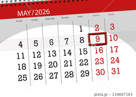 Calendar 2026, deadline, day, month, page, organizer, date, May, saturday, number 9 138667163