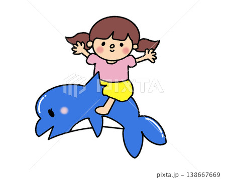 イルカに乗って夏のレジャーを楽しむツインテールのかわいい女の子 138667669