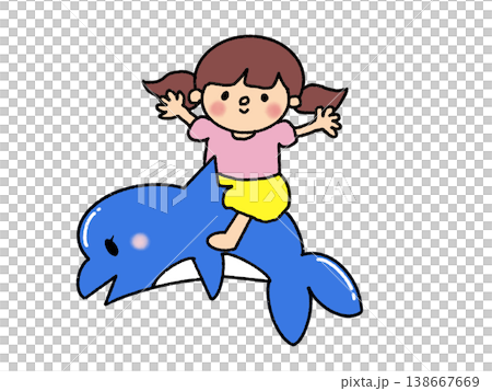イルカに乗って夏のレジャーを楽しむツインテールのかわいい女の子 138667669