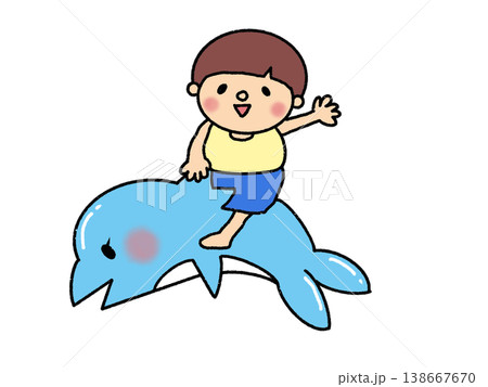イルカに乗って夏のレジャーを楽しむかわいい男の子 138667670