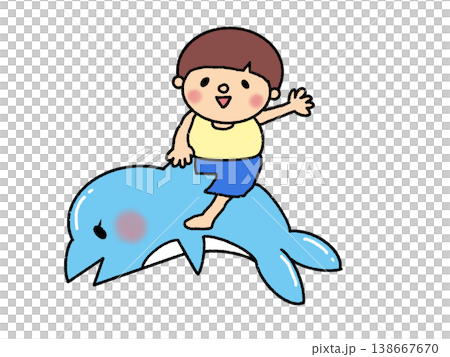イルカに乗って夏のレジャーを楽しむかわいい男の子 138667670