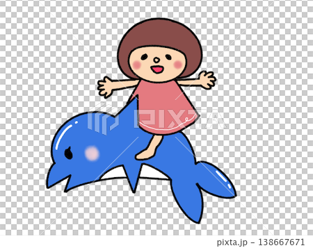 イルカに乗って夏のレジャーを楽しむおかっぱ頭のかわいい女の子 138667671