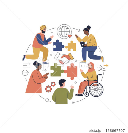 ダイバーシティ・チームワークのフラットイラスト 138667707