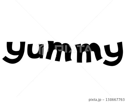 手描き風カクカク文字「yummy」英語ロゴ風素材 白背景 タイポグラフィ 手描き風カクカク文字「yummy」英語ロゴ風素材 白背景 タイポグラフィ 138667763