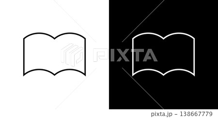 開いた本のシルエットのラインアイコン。白い線と黒い線のモノクロベクターイラストセット 開いた本のシルエットのラインアイコン。白い線と黒い線のモノクロベクターイラストセット 138667779