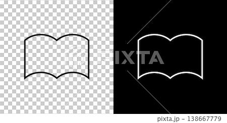 開いた本のシルエットのラインアイコン。白い線と黒い線のモノクロベクターイラストセット 開いた本のシルエットのラインアイコン。白い線と黒い線のモノクロベクターイラストセット 138667779