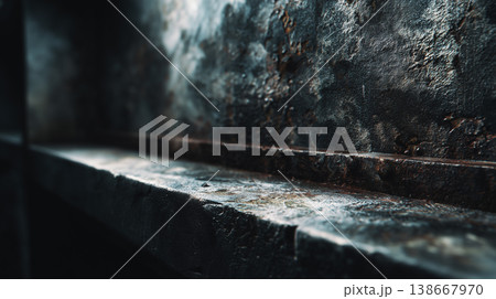 朽ちた産業用コンクリートと錆びた鉄のグランジテクスチャ 138667970