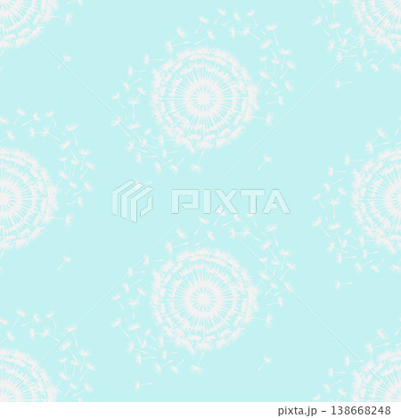 White dandelion mandala seamless pattern on light blue 138668248