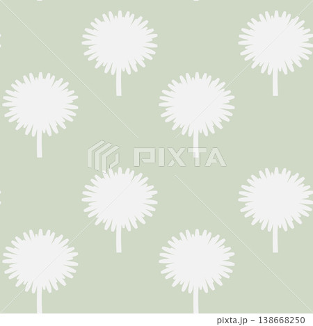 Minimalist white dandelion flower seamless pattern on green Minimalist white dandelion flower seamless pattern on green 138668250