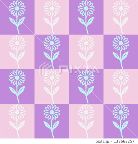 Purple checkerboard floral seamless pattern Purple checkerboard floral seamless pattern 138668257