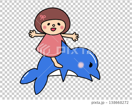 イルカに乗って夏のレジャーを楽しむおかっぱ頭のかわいい女の子 138668272
