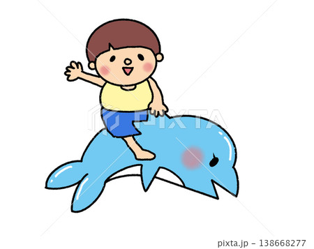 イルカに乗って手をふっている夏を満喫するかっこいい男の子 イルカに乗って手をふっている夏を満喫するかっこいい男の子 138668277
