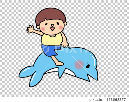 イルカに乗って手をふっている夏を満喫するかっこいい男の子 イルカに乗って手をふっている夏を満喫するかっこいい男の子 138668277