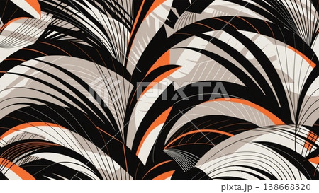Seamless tropical palm leaves pattern overlapping palm fronds background 138668320