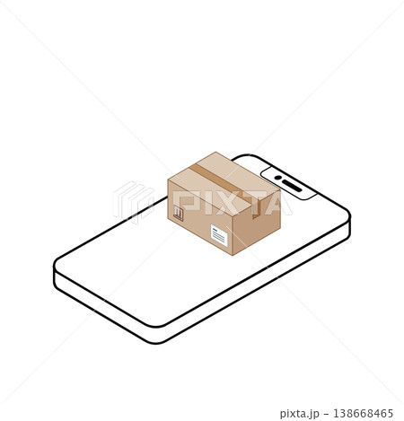 スマホの上に乗った段ボールのイラスト（アイソメトリック） 138668465