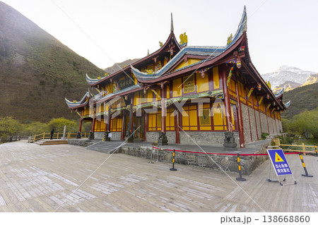 Huanglong, Sichuan, China - Oct 14,2024 : Unidentified people visit Huanglong Ancient Temple in Huanglong, Sichuan,China on Oct 14,2024. 138668860