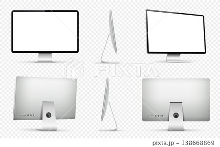 Computer monitor from different angles view. Isolated on transparent background. Computer monitor from different angles view. Isolated on transparent background. 138668869