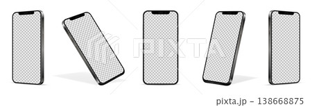 Realistic smartphone mockup. Mobile phone with empty display isolated on white background. Cell phone different angles views 138668875