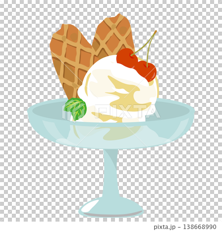 透明なお皿にのったアイスクリームとウエハースのイラスト 透明なお皿にのったアイスクリームとウエハースのイラスト 138668990