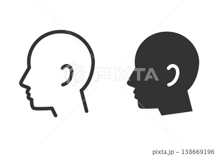 シンプルな人の顔アイコン（横向き）線画・シルエット二種  138669196