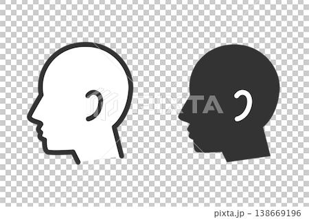 シンプルな人の顔アイコン（横向き）線画・シルエット二種  138669196