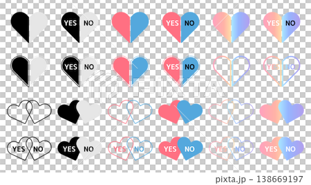 SNS/Web Design - YES/NO Heart Icon Set (2 Choices) - Comparison/Diagnosis/Contrast/Compatibility/Selection 138669197