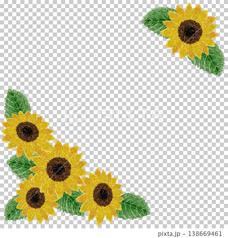 【ひまわりのフレーム】手刺繍イラスト素材 138669461