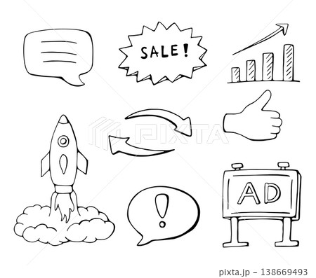 Marketing and Advertising Doodle Icons Set Business Growth Strategy Collection Marketing and Advertising Doodle Icons Set Business Growth Strategy Collection 138669493