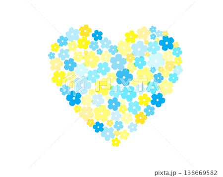 青と黄色の花で作られたハートのイラスト。父の日、ホワイトデー背景。 138669582