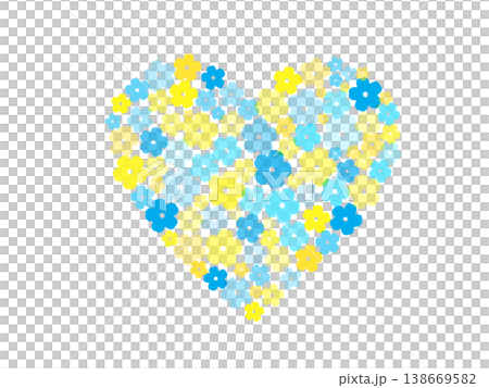 青と黄色の花で作られたハートのイラスト。父の日、ホワイトデー背景。 138669582