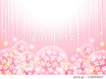 梅雨、あじさい玉、スピード線、ピンク、かわいい、横 138669607
