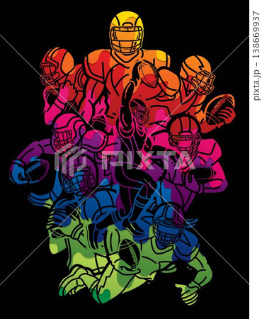 American Football Sport Players Mix Action Cartoon Graphic Vector American Football Sport Players Mix Action Cartoon Graphic Vector 138669937