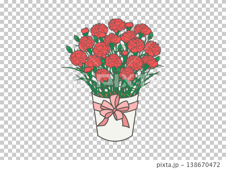 Illustration of a potted red carnation Illustration of a potted red carnation 138670472