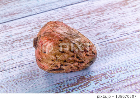 Exotic cherimoya fruit on a wooden table background 138670507