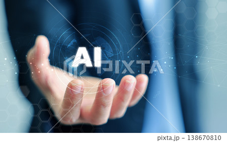 Businessman hand holding artificial intelligence hologram globe. Futuristic AI technology, machine learning, digital transformation and global business internet network communication concept. Businessman hand holding artificial intelligence hologram globe. Futuristic AI technology, machine learning, digital transformation and global business internet network communication concept. 138670810