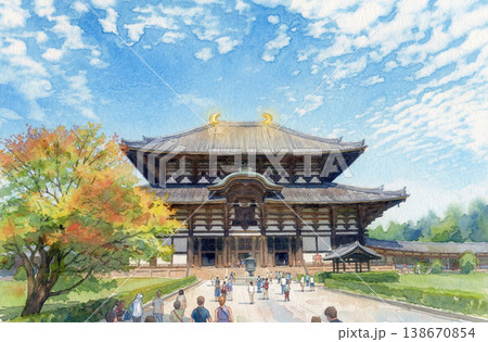 秋の東大寺・水彩画-1 138670854